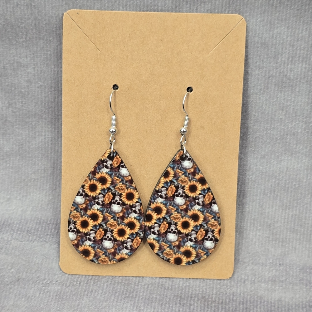 Skull Sunflower Halloween Teardrop Hook Handmade Earrings JB1E2